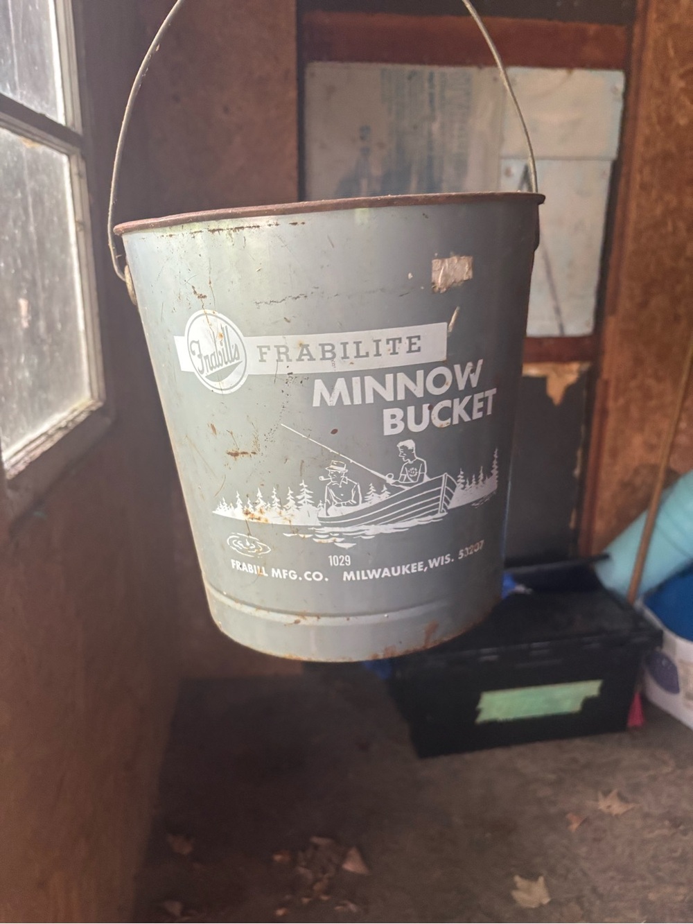 Frabilite Minnow Bucket - Vintage Metal Fishing Pail - Gray